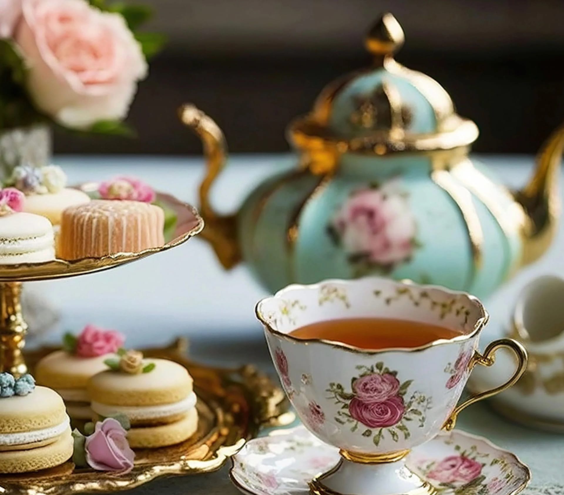 High Tea table setting with finger sandwiches and sweets at Vida